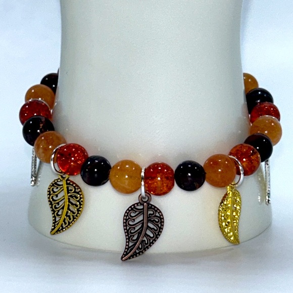 Handmade Leaf Charm Bracelet with Natural Tiger Eye & Sun Stones! - Picture 11 of 13